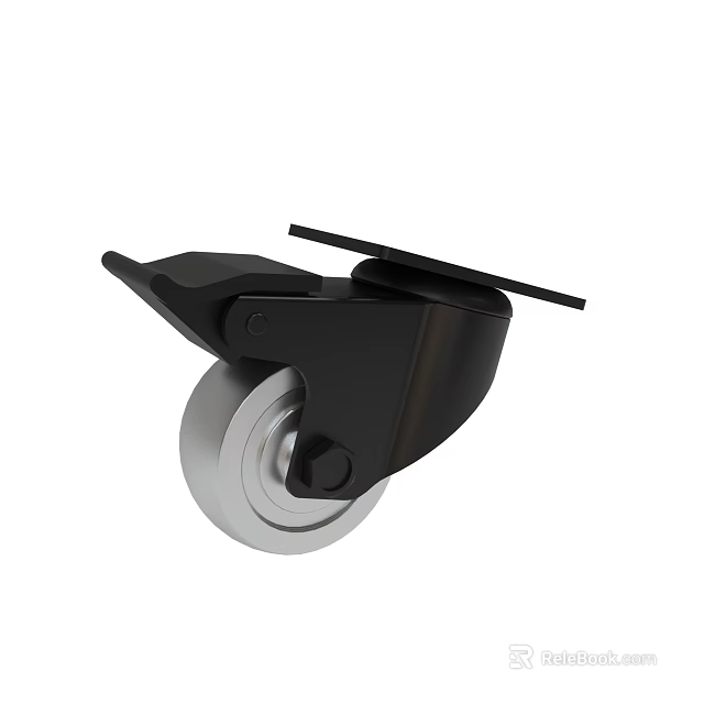 Black Caster Wheel With Brake And Silver Metal Wheel Core 3d model