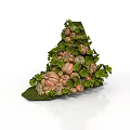 Triangular Autumn Decorative Structure With Small Pumpkins And Lush Green Foliage