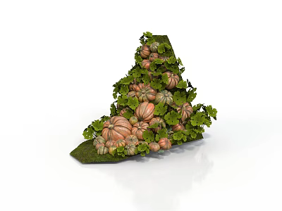 Triangular Autumn Decorative Structure With Small Pumpkins And Lush Green Foliage 3d model