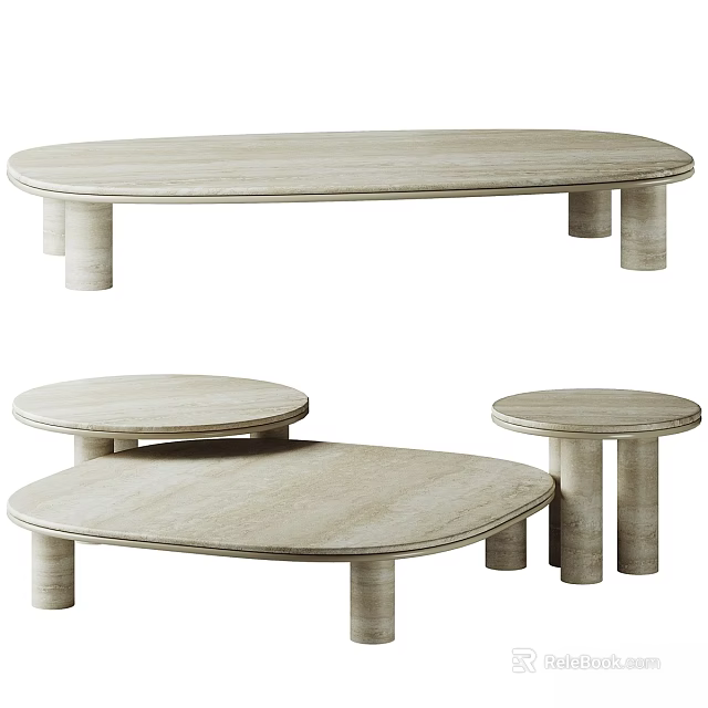 Modern Minimalist Wooden Dining Table With Round Oval Shapes And Multi Tiered Design 3d model 