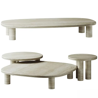 Modern Minimalist Wooden Dining Table With Round Oval Shapes And Multi Tiered Design 3d model