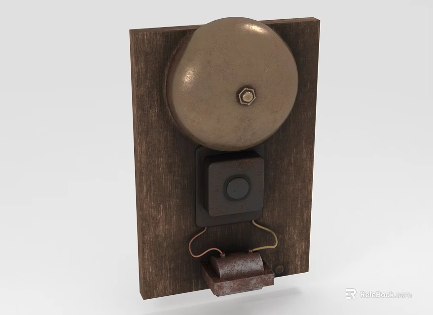 Vintage Rustic Wooden Doorbell Design With Metal Bell Button And Hook 3d model 