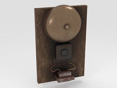 Vintage Rustic Wooden Doorbell Design With Metal Bell Button And Hook 3d model