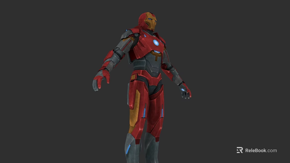 Game And Movie Character Red Armor With Silver Components And Blue Energy Core 3d model 