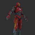 Game And Movie Character Red Armor With Silver Components And Blue Energy Core