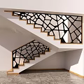 Modern Interior Stairs With Intricate Railings Wooden Structure And Blue Steps