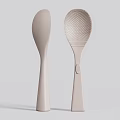 Stylish Light Pink Kitchen Spoons With Perforated Surface And Long Handle Round Button Detail 3d model