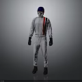 Racing Character With Blue Helmet White Jumpsuit Red Black Stripes Black Gloves And Boots