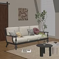 Multi Person Sofa with Decorative Pillows Indoor Plant Coffee Table and Wall Art