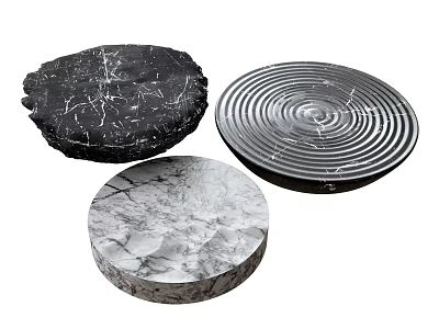 Three Different Round Coffee Tables With Marble Textured Surface Modern Design 3d model