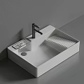 Modern White Bathroom Sink With Black Faucet Integrated Drainer And Gray Countertop