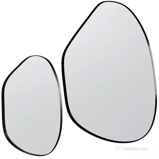 Two Modern Irregular Shaped Mirrors With Black Frames Large And Small 3d model 