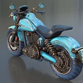 Turquoise Custom Vintage Motorcycle With Chrome Details And Black Leather Seat