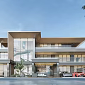 Modern Detached Villa Architectural Design With Glass Facade Large Windows Driveway And Trees