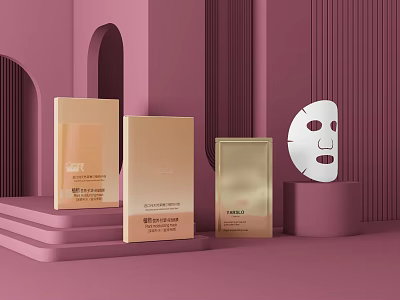 Cosmetic Facial Mask Packages And Mask In Pink Space 3d model