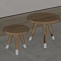 Wooden Round Top Side Tables With Three Legs And Metal Base On Carpet