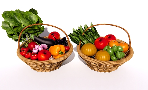 Modern Vegetables Fruits Vegetables Combination Bamboo Basket Vegetable Basket Fruit Basket Carrot Tomato Pepper Pumpkin 3d model