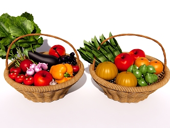 Modern Vegetables Fruits Vegetables Combination Bamboo Basket Vegetable Basket Fruit Basket Carrot Tomato Pepper Pumpkin 3d model