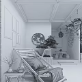 Villa Balcony Featuring Wooden Ceiling Glass Skylight Stone Wall Green Plants And Cozy Lounge Chair