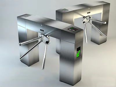 Stainless Steel Tripod Turnstile Public Facility With Green Indicator And Access Control 3d model