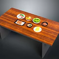 Assorted Fresh Food Dishes Arranged On Wooden Table With Vegetables Meat And Sides