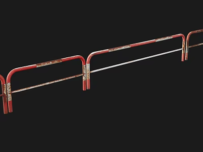 Red Metal Safety Fence with Horizontal Rails and Vertical Support Posts 3d model