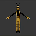 3D Anthropomorphic Cartoon Character With Black Ears And Yellow Overalls In Standing Pose