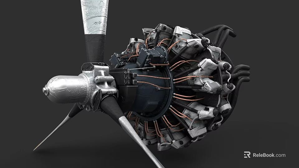 Mechanical Engine Component Featuring Fan Blades Copper Coils and Metal Parts 3d model