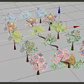 Vibrant Cartoon Scene Featuring Colorful Trees With Various Colored Leaves And Blossoms