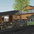 Traditional Modern Guesthouse Building With Wooden Exterior Water Pool And Landscape Trees