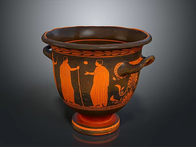 Ancient Greek Decorative Vase With Black Orange Figural Scenes And Handles 3d model