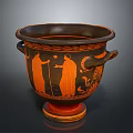 Ancient Greek Decorative Vase With Black Orange Figural Scenes And Handles