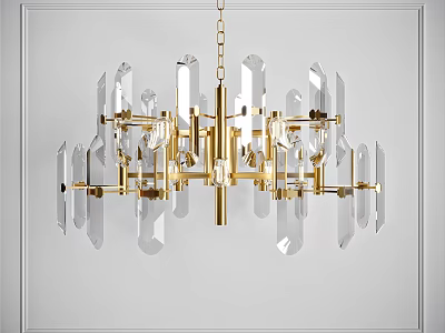 Elegant Modern Chandelier With Golden Frame And Transparent Glass Elements In Contemporary Design 3d model