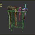 Ancient Metal Weapon Device With Hanging Metal Bars And Rusty Metal Frame Structure
