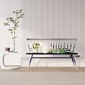 Modern Leisure Chair with Side Table Green Plant and Striped Wall in Home Decor