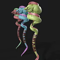 Colorful Aquatic Animals With Pink Blue Green Spiral Shaped Twisted Bodies On Dark Background