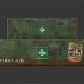 Stacked Green First Aid Kits Essential For Home With White Cross And Stickers