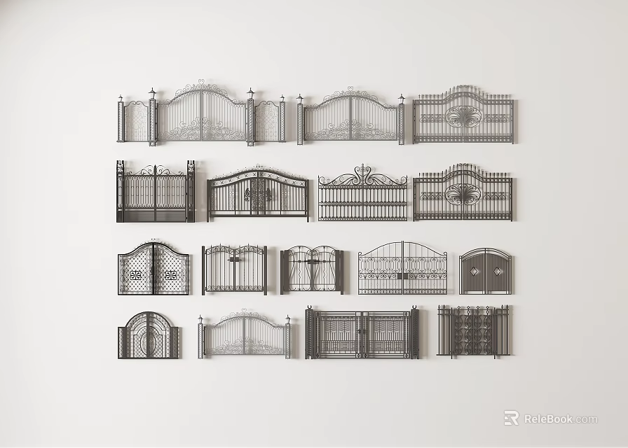 Various Iron Entrance Gates With Decorative Patterns And Different Styles 3d model