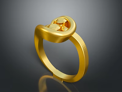 Elegant Gold Ring Design With Unique Decorative Top And Smooth Band 3d model