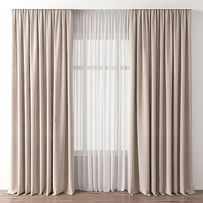 Beige Curtains With Elegant Drapery And Sheer Panels For Home Window Decor 3d model