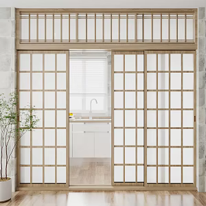 New Chinese style sliding door solid wood sliding door 3d model