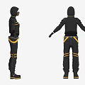 Stylish Black And Yellow Hooded Protective Suit With Stripes Face Mask Gloves And Boots