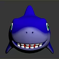 Cute Blue Cartoon Shark Toy With Green Eyes And Open Mouth