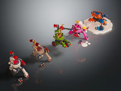 Colorful Building Block Dolls Featuring Mechanical Animal Shapes And Small Accessories 3d model
