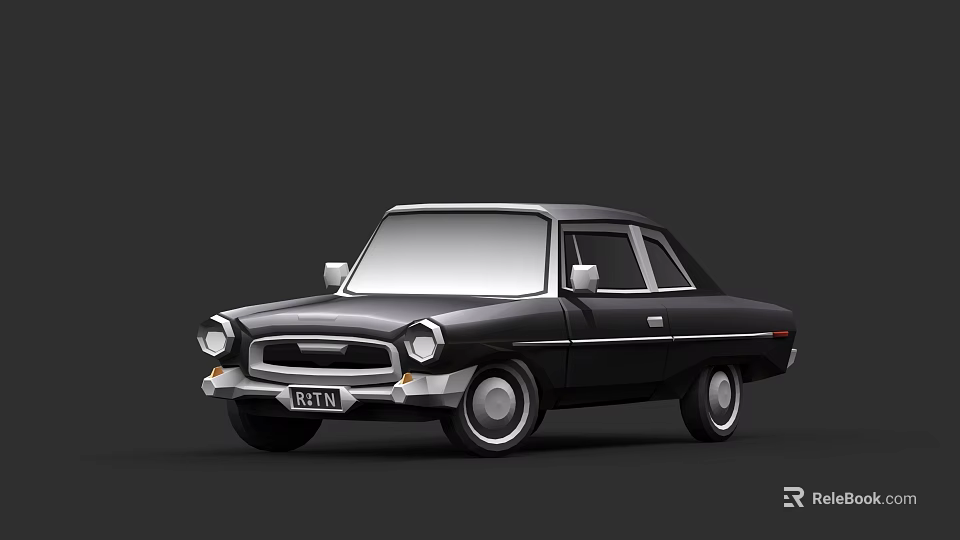Vintage Black Sedan With Classic Design And Chrome Accents On Gray Background 3d model 