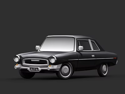 Vintage Black Sedan With Classic Design And Chrome Accents On Gray Background 3d model