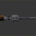Vintage Revolver With Orange Wooden Grip And Shiny Metal Body Details