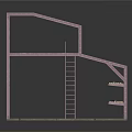 Pink Multi Level Open Metal Structure With Support Columns And Platforms
