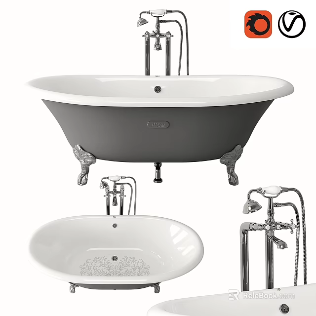 Classic Clawfoot Bathtub Ceramic Freestanding Design With Chrome Faucet And Handheld Shower 3d model 