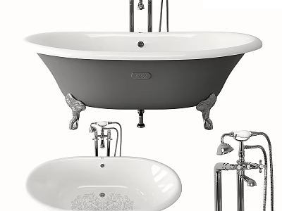 Classic Clawfoot Bathtub Ceramic Freestanding Design With Chrome Faucet And Handheld Shower 3d model